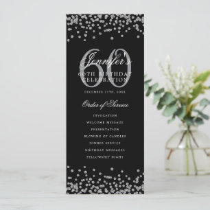 Elegant 60th Birthday Program Silver Confetti Menu Invitation