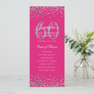 Elegant 60th Birthday Program Silver Hot Pink Invitation