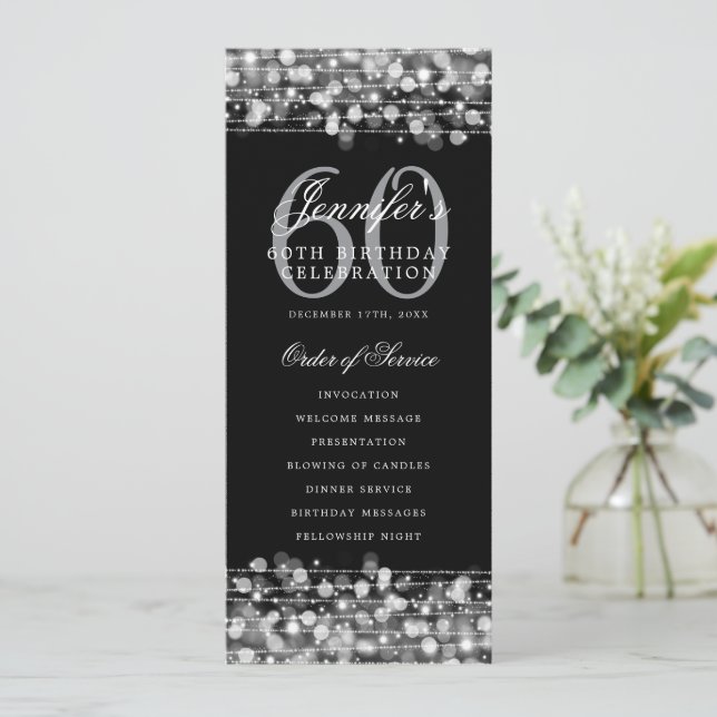 Elegant 60th Birthday Program Silver w/ Thank You Invitation (Standing Front)