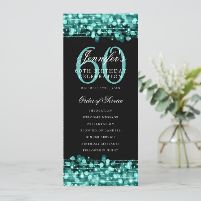 Elegant 60th Birthday Program Teal Thank You Invitation (Standing Front)