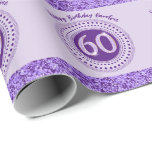 Elegant 60th Birthday Purple Glitter with Stripes Wrapping Paper<br><div class="desc">Elegant & unique purple glitter number 60 with glitter stripes and modern circular dots and lines. Customise the name.</div>