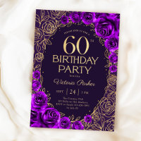 Elegant 60th Birthday Purple Gold Floral