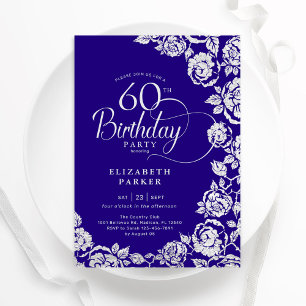 Elegant 60th Birthday Purple Silver Roses Invitation