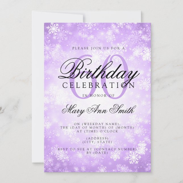 Elegant 60th Birthday Purple Winter Wonderland Invitation (Front)