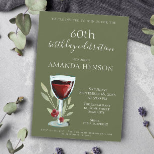 Elegant 60th Birthday Red Wine Surprise Party Invitation