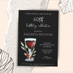 Elegant 60th Birthday Red Wine Surprise Party Invitation<br><div class="desc">Elegant Black 60th Birthday Red Wine Glass Surprise Birthday Party Invitation. 60th birthday party invitation for her or him. Invitation with a red wine glass, roses and twigs on a black background. The text is fully customisable - personalise it with your name, any age - 30th 40th 50th 70th 80th...</div>