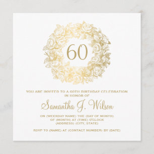 Elegant 60th Birthday Vintage Roses Gold Invitation