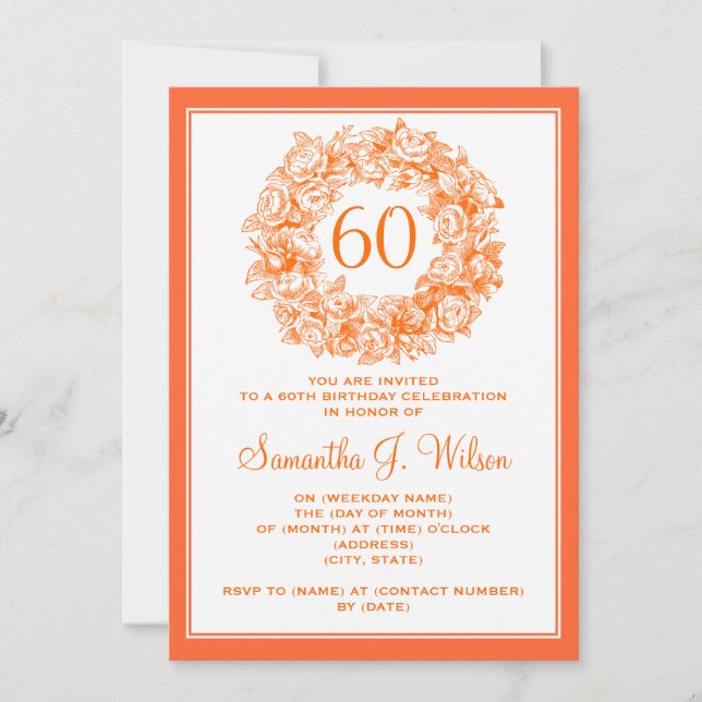 Elegant 60th Birthday Vintage Roses Orange Invitation (Front)