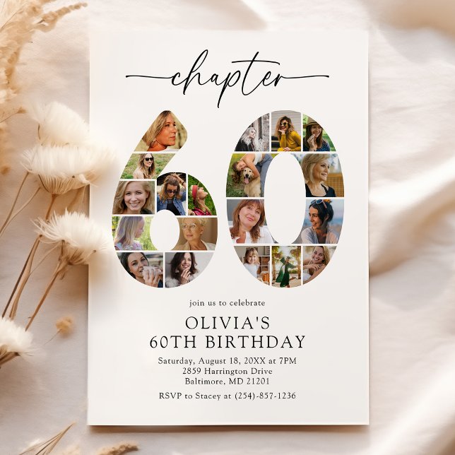Elegant 60th Chapter Photo Birthday Invitation (Creator Uploaded)