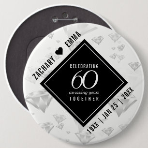 Elegant 60th Diamond Wedding Anniversary 6 Cm Round Badge