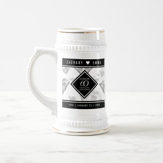 Elegant 60th Diamond Wedding Anniversary Beer Stein (Left)