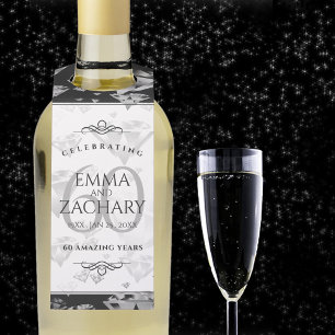 Elegant 60th Diamond Wedding Anniversary Bottle Tag