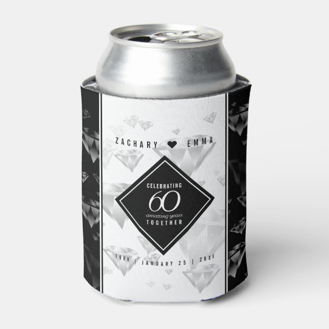 Elegant 60th Diamond Wedding Anniversary Can Cooler (Can Front)