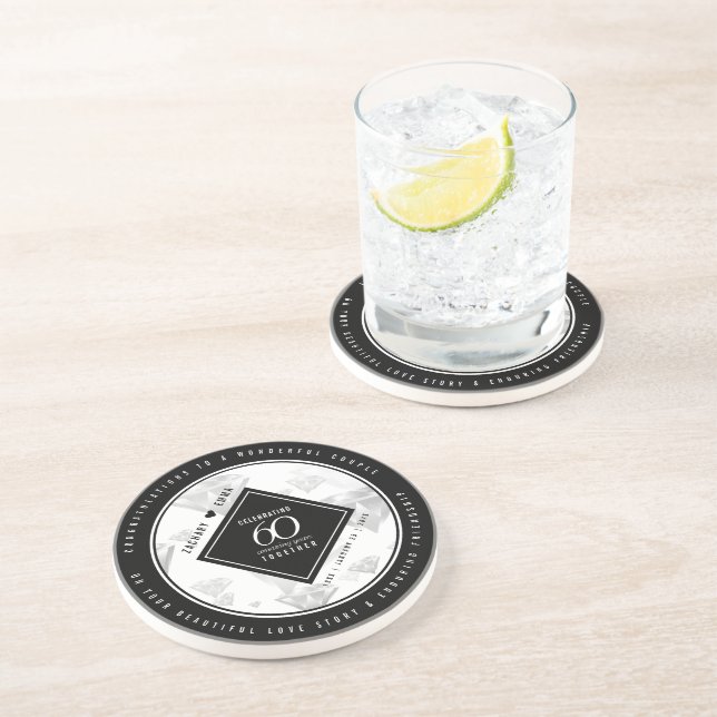 Elegant 60th Diamond Wedding Anniversary Coaster (Side)