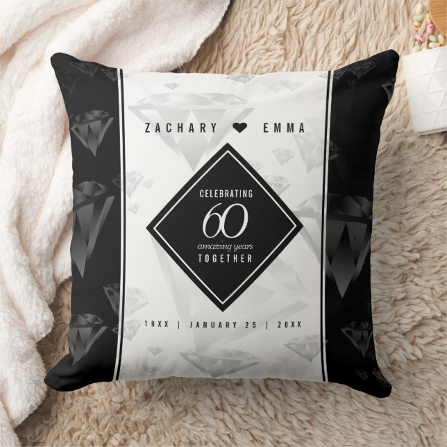 Elegant 60th Diamond Wedding Anniversary Cushion (Blanket)