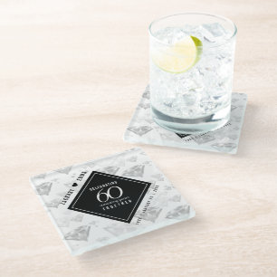 Elegant 60th Diamond Wedding Anniversary Glass Coaster