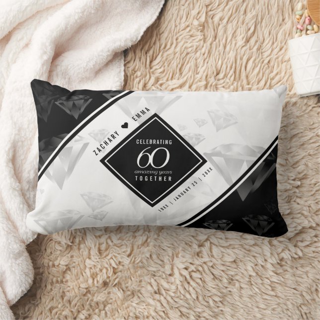 Elegant 60th Diamond Wedding Anniversary Lumbar Cushion (Blanket)