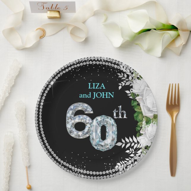 Elegant 60th Diamond Wedding Anniversary Paper Plate (Wedding)