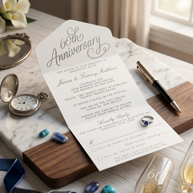 Elegant 60th Diamond Wedding Anniversary Real Foil All In One Invitation (Creator Uploaded)