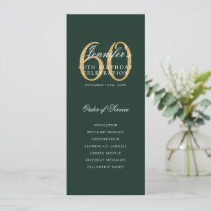 Elegant 60th Program Gold Green Menu+Thank You Invitation