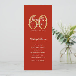 Elegant 60th Program Gold Red Menu+Thank You Invitation