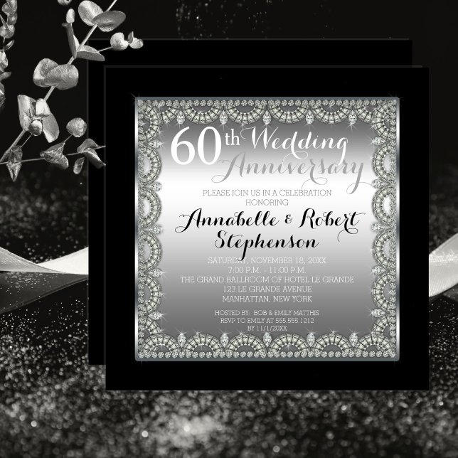 Elegant 60th Silver and Diamonds Anniversary Invitation (Creator Uploaded)