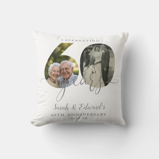 Elegant 60th Wedding Anniversary 2 Photo Cushion (Front)