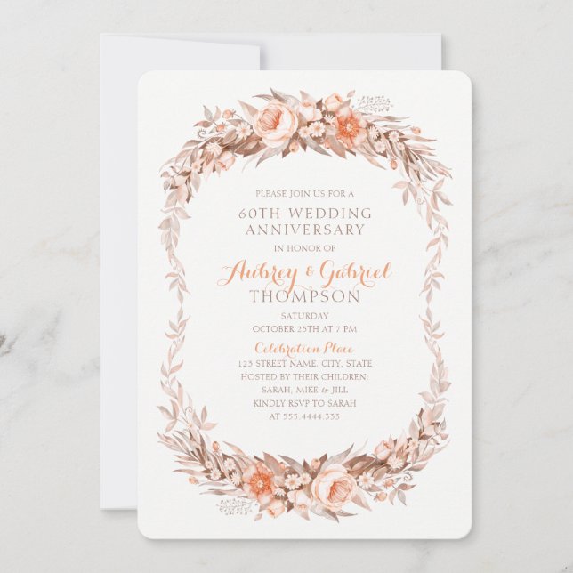Elegant 60th Wedding Anniversary Floral Fall Invitation (Front)