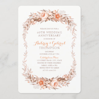 Elegant 60th Wedding Anniversary Floral Fall Invitation