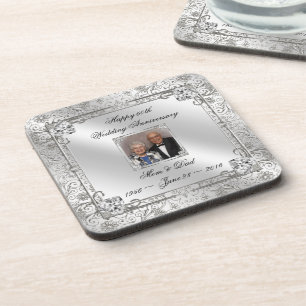 Elegant 60th Wedding Anniversary Photo Coaster