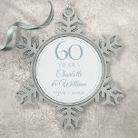 Elegant 60th Wedding Anniversary Snowflake Pewter Christmas Ornament<br><div class="desc">This chic 60th wedding anniversary design can be personalised with your special sixty years anniversary information in elegant diamond blue text. Designed by Thisisnotme©</div>