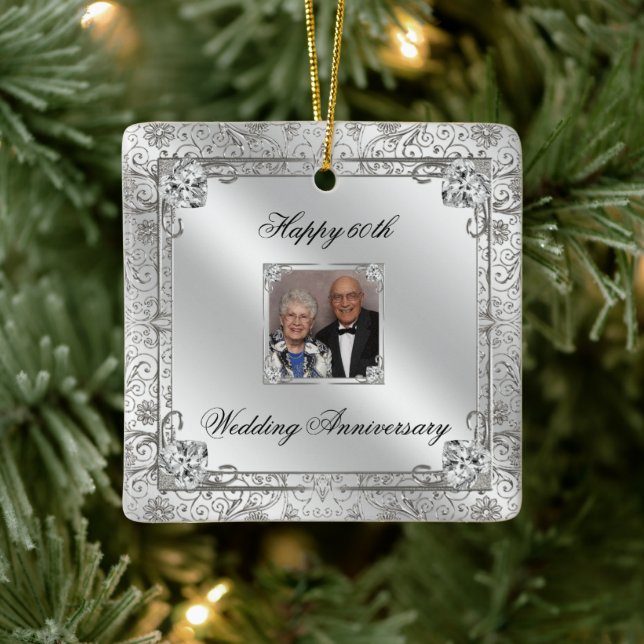 Elegant 60th Wedding Anniversary Square Ornament (Tree)