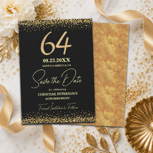 Elegant 64th Black Gold Glitter Birthday Save The Date