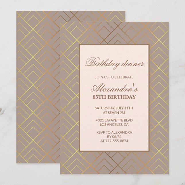 Elegant 65th birthday invitations Birthday dinner  (Front/Back)