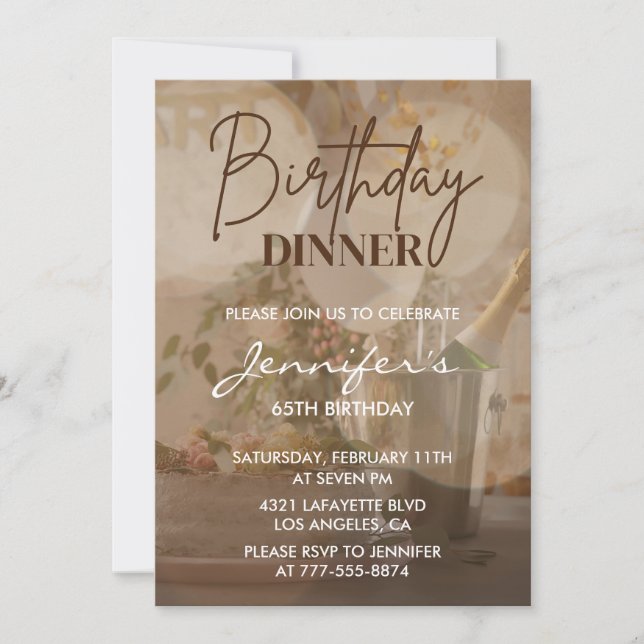 Elegant 65th birthday invitations Champagne Chic (Front)