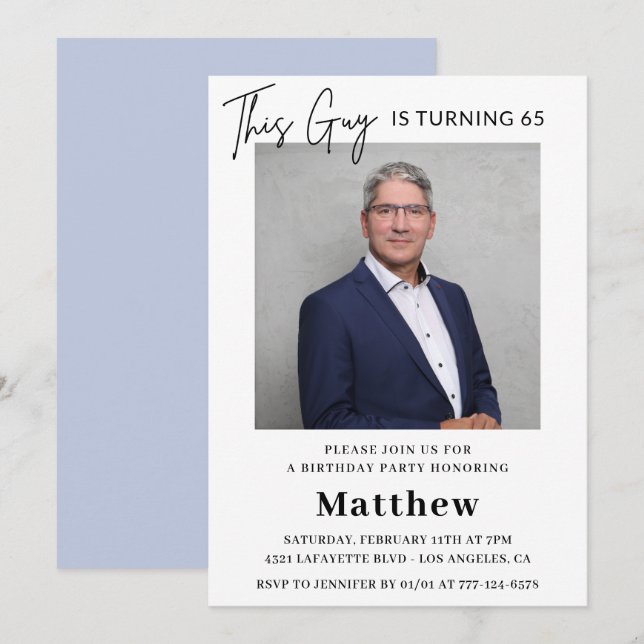 Elegant 65th birthday invitations Men Photo (Front/Back)