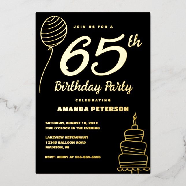 Elegant 65th Birthday Party Real Gold (Front)