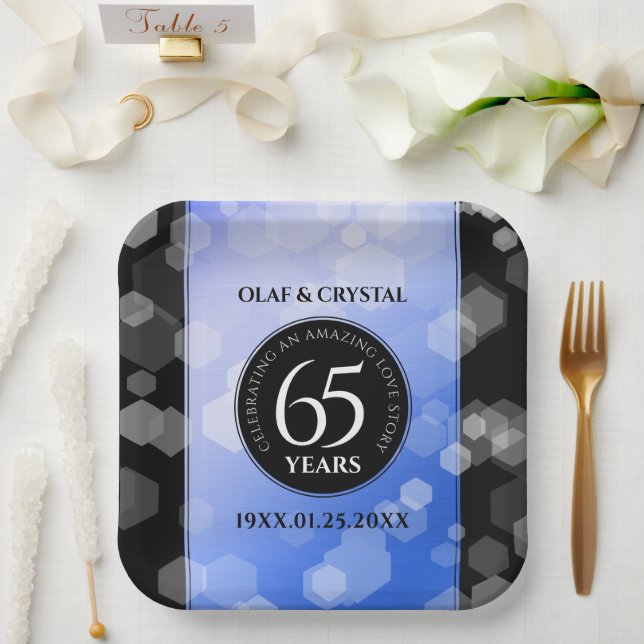 Elegant 65th Blue Sapphire Wedding Anniversary Paper Plate (Wedding)