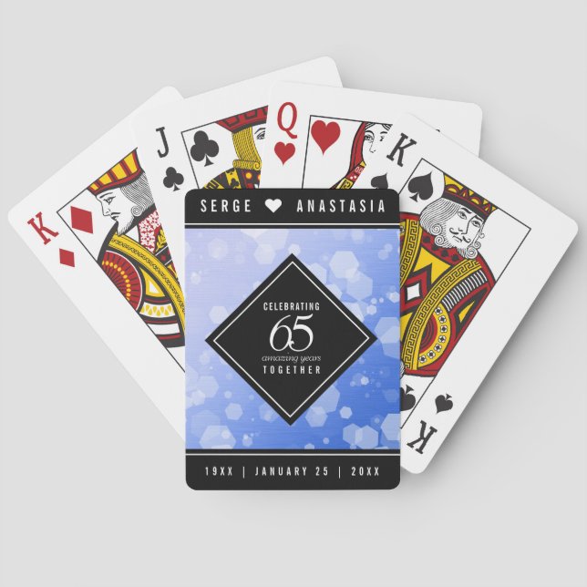 Elegant 65th Blue Sapphire Wedding Anniversary Playing Cards (Back)