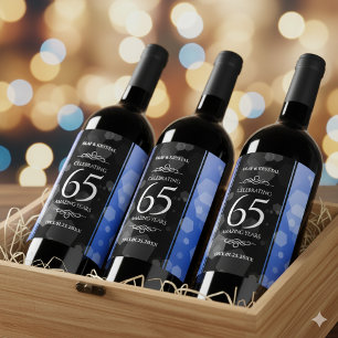 Elegant 65th Blue Sapphire Wedding Anniversary Wine Label