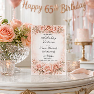 Elegant 65th Milestone Blush Rose Birthday  Invitation