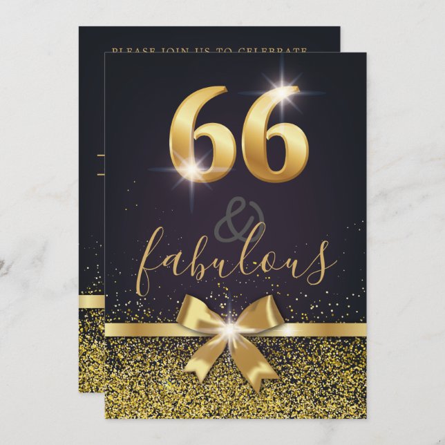 Elegant 66 & Fabulous Gold Glitter 66th Birthday Invitation (Front/Back)