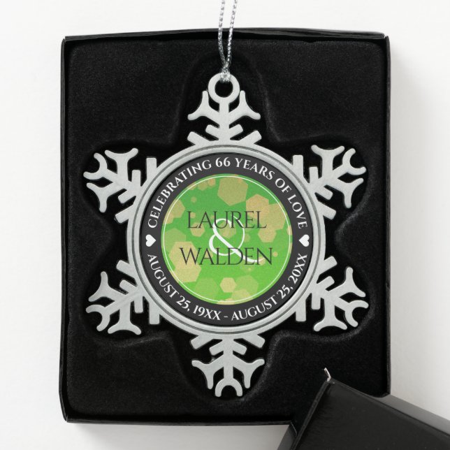 Elegant 66th Titanite Wedding Anniversary Snowflake Pewter Christmas Ornament (Box)