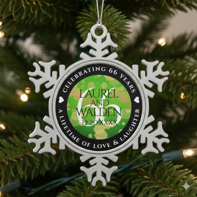 Elegant 66th Titanite Wedding Anniversary Snowflake Pewter Christmas Ornament (66th Titanite Wedding Anniversary Snowflake Pewter Ornament Cover Photo)