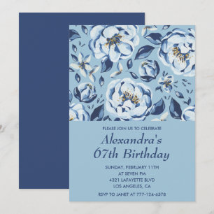 Elegant 67th birthday invitations Floral Blue