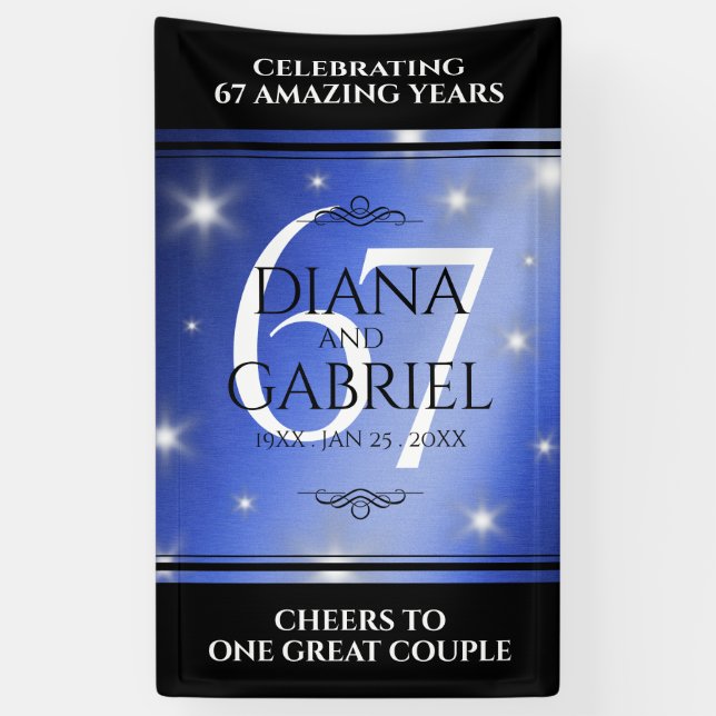 Elegant 67th Star Sapphire Wedding Anniversary Banner (Vertical)