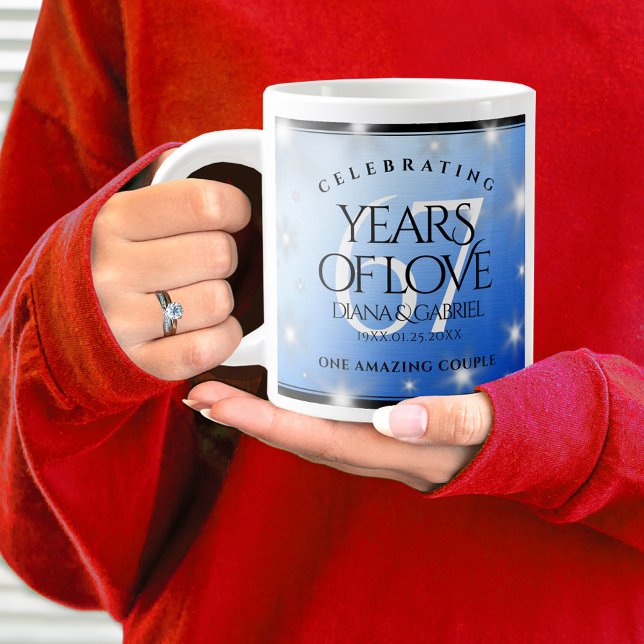 Elegant 67th Star Sapphire Wedding Anniversary Large Coffee Mug (67th Wedding Anniversary Jumbo Coffee Mug Cover Photo.)