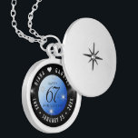Elegant 67th Star Sapphire Wedding Anniversary Locket Necklace<br><div class="desc">Celebrate the 67th wedding anniversary in style with this commemorative locket! Elegant black and white lettering with stylised stars twinkling on a sapphire blue background add a memorable touch for this special occasion and extraordinary milestone. Customise with the happy couple's names, and add dates for their star sapphire anniversary. Design...</div>