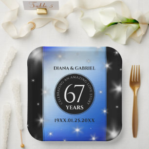 Elegant 67th Star Sapphire Wedding Anniversary Paper Plate