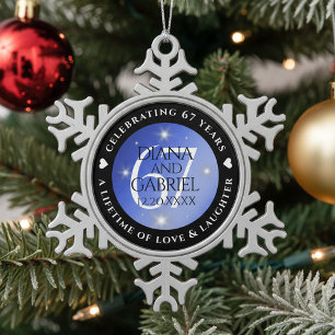 Elegant 67th Star Sapphire Wedding Anniversary Snowflake Pewter Christmas Ornament